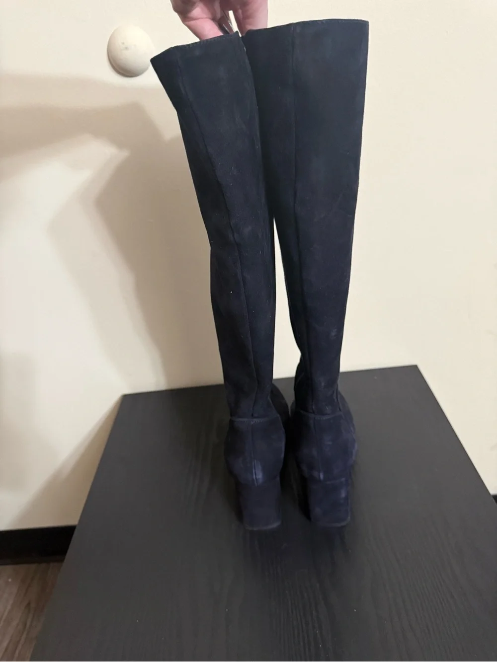 Aquatalia Boots Navy Suede Stretch Rhumba Tall Knee High Leather Fitted Size 9.5